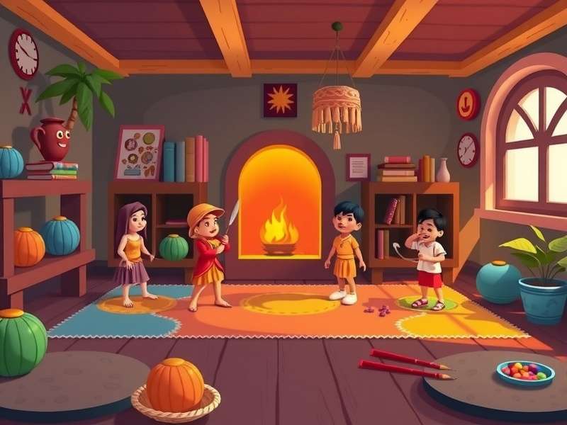 Children playing interactive indoor games with digital tablets and board games