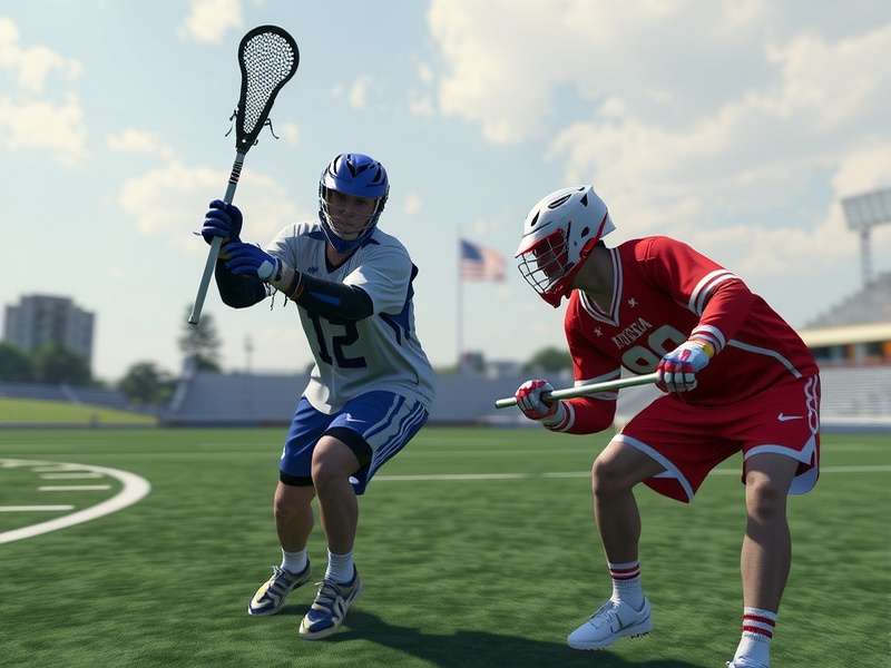 Inside Lacrosse 2027 gameplay screenshot showing a player scoring a goal