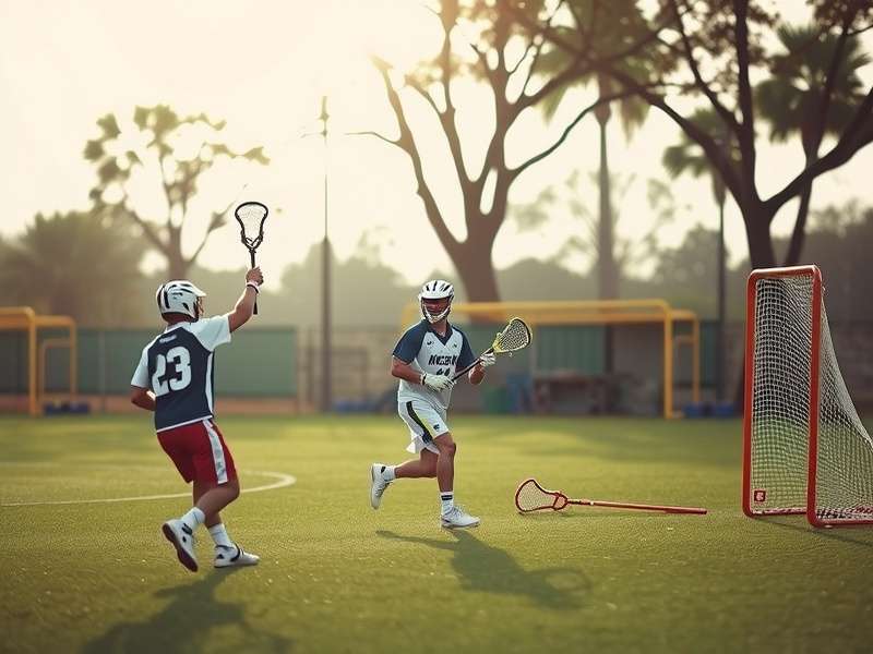 Lacrosse player executing an inside finishing move, dipping shoulder to protect the stick