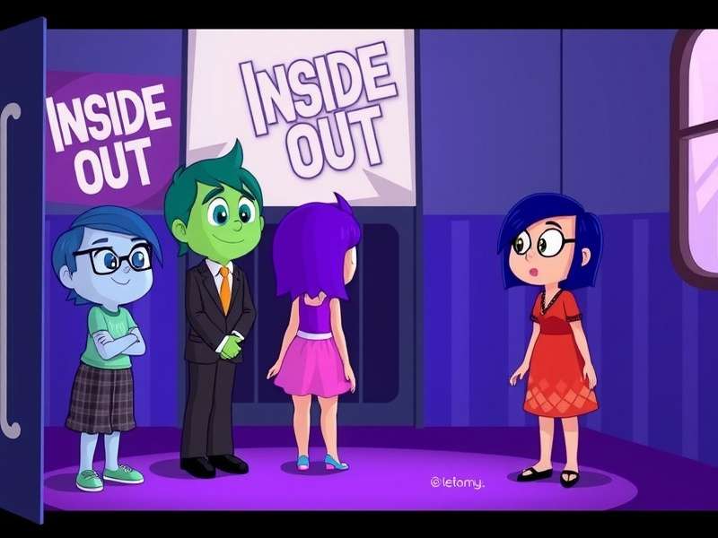Inside Out characters Joy, Sadness, Anger, Fear, Disgust standing together