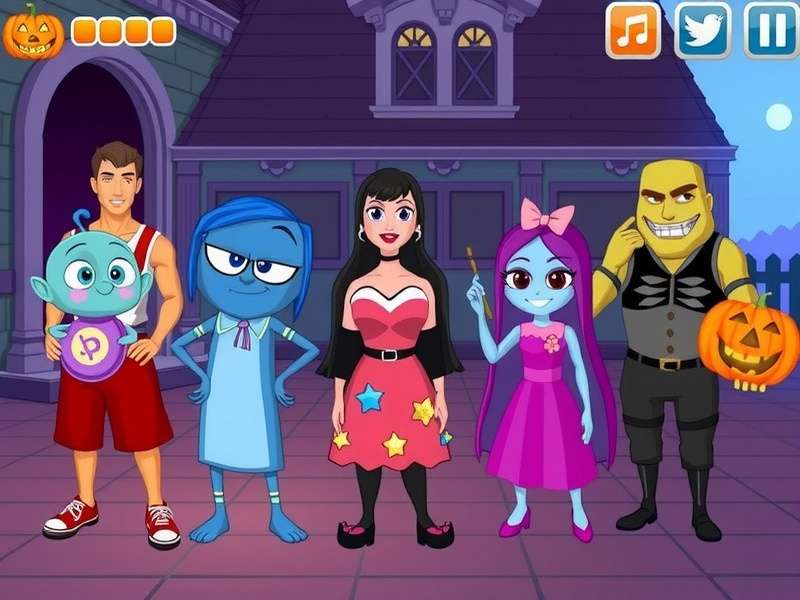 Joy costume with blue hair and yellow dress at Bengaluru Halloween party